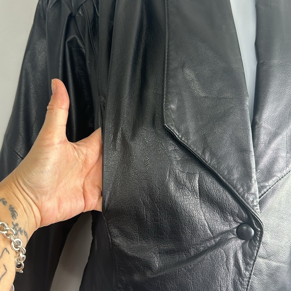 Womens Vintage 80’s Chia Soft Leather Moto Jacket Large Lined Black Coat Glamour - Picture 8 of 16